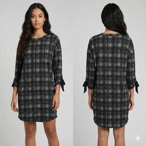 Ophelia Roe Small Dress Long Tunic Blue Green Plaid Polyester Spandex Blend